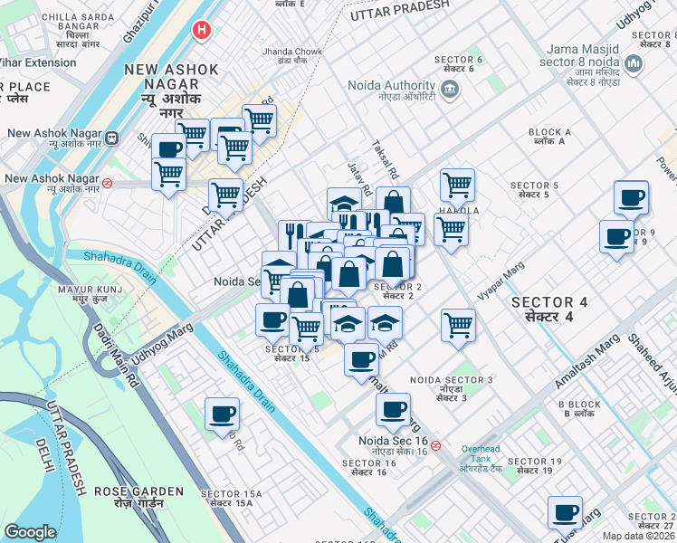map of restaurants, bars, coffee shops, grocery stores, and more near in Noida