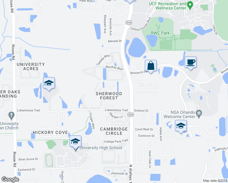 map of restaurants, bars, coffee shops, grocery stores, and more near 11639 Anjali Court in Orlando