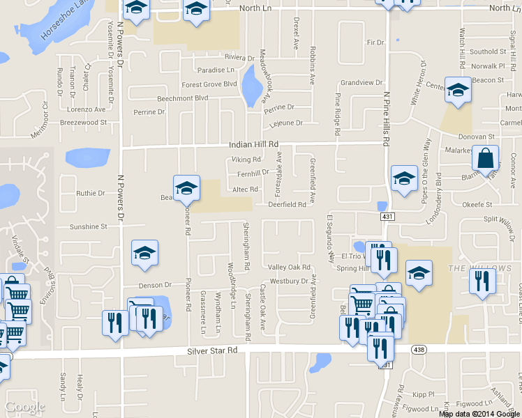 map of restaurants, bars, coffee shops, grocery stores, and more near 5720 Deerfield Road in Orlando
