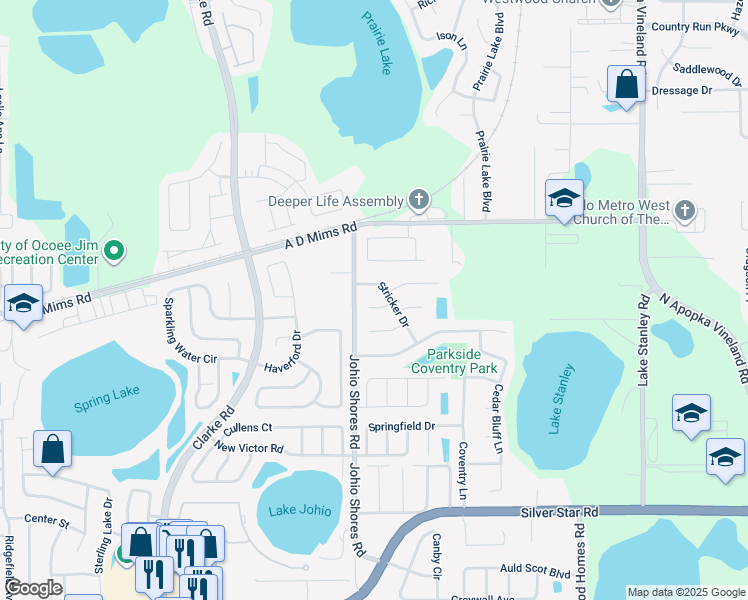 map of restaurants, bars, coffee shops, grocery stores, and more near 2404 Griffin Court in Ocoee