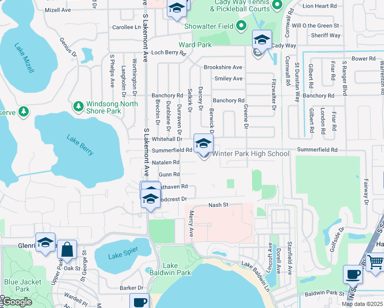map of restaurants, bars, coffee shops, grocery stores, and more near 2022 Summerfield Road in Winter Park