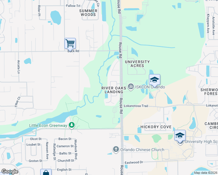 map of restaurants, bars, coffee shops, grocery stores, and more near 10843 Piping Rock Circle in Orlando