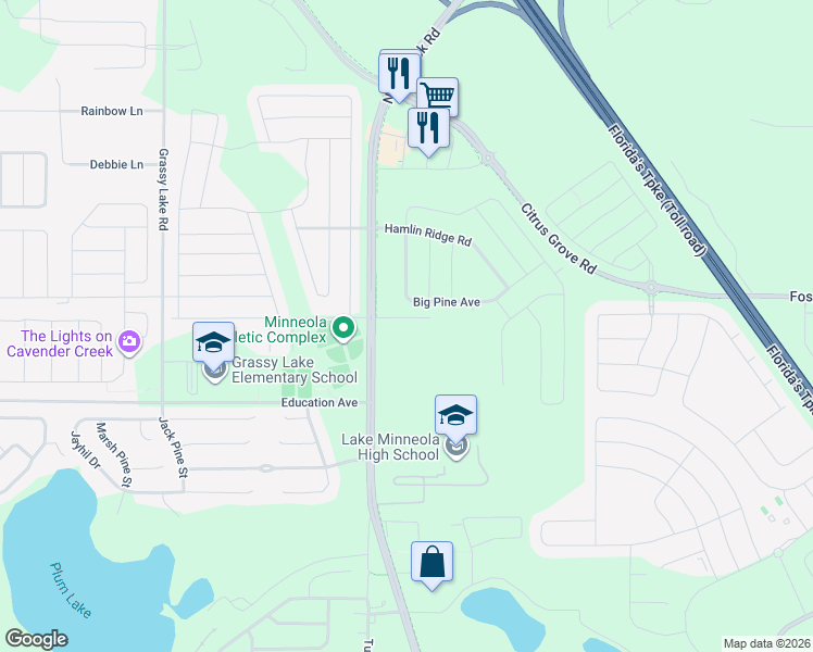 map of restaurants, bars, coffee shops, grocery stores, and more near 522 Woods Landing Drive in Minneola