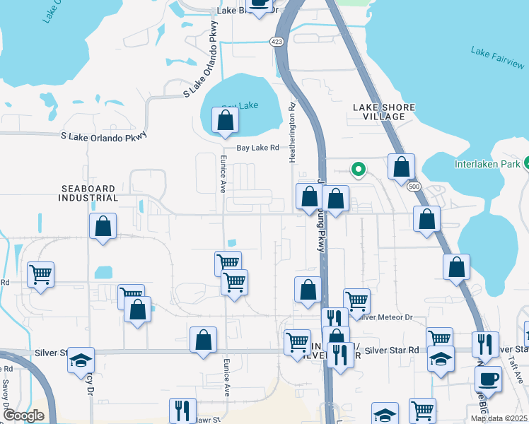 map of restaurants, bars, coffee shops, grocery stores, and more near 3129 Merton Alley in Orlando