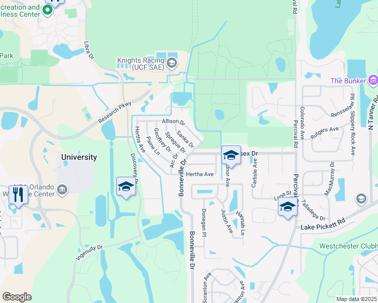 map of restaurants, bars, coffee shops, grocery stores, and more near 2801 Sprague Drive in Orlando