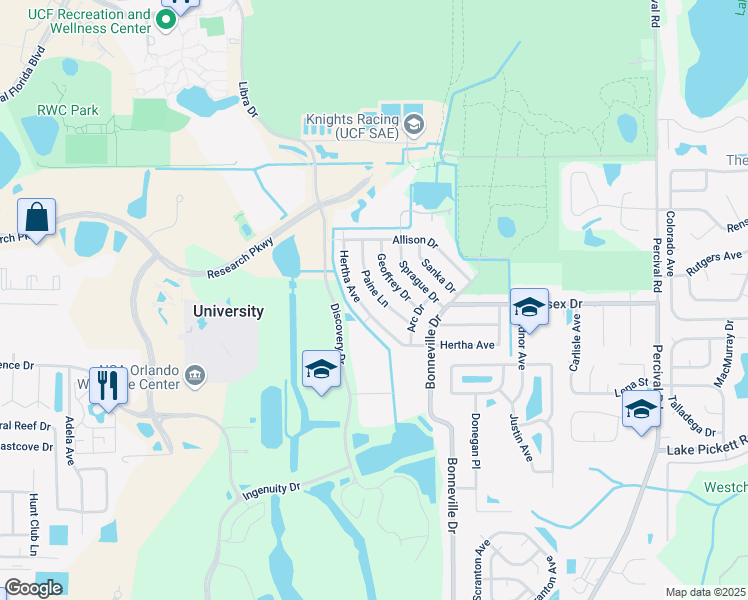 map of restaurants, bars, coffee shops, grocery stores, and more near 2800 Paine Ln in Orlando