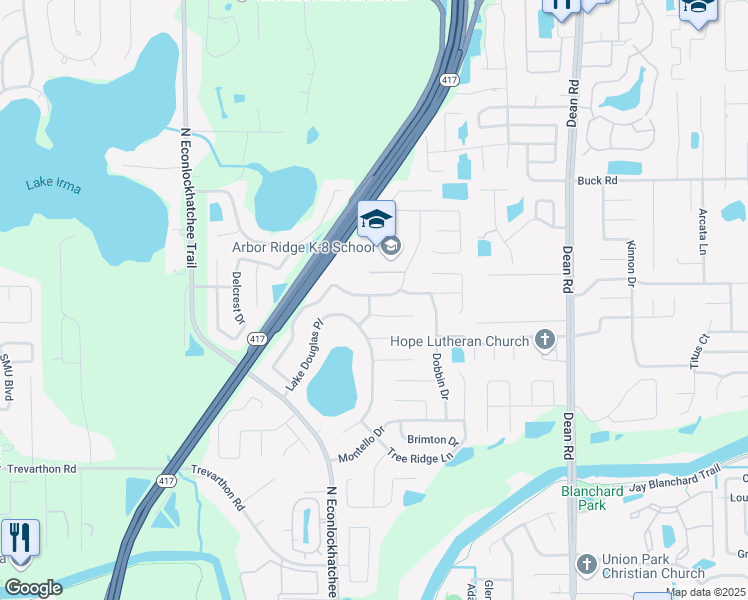 map of restaurants, bars, coffee shops, grocery stores, and more near 2743 Logandale Drive in Orlando