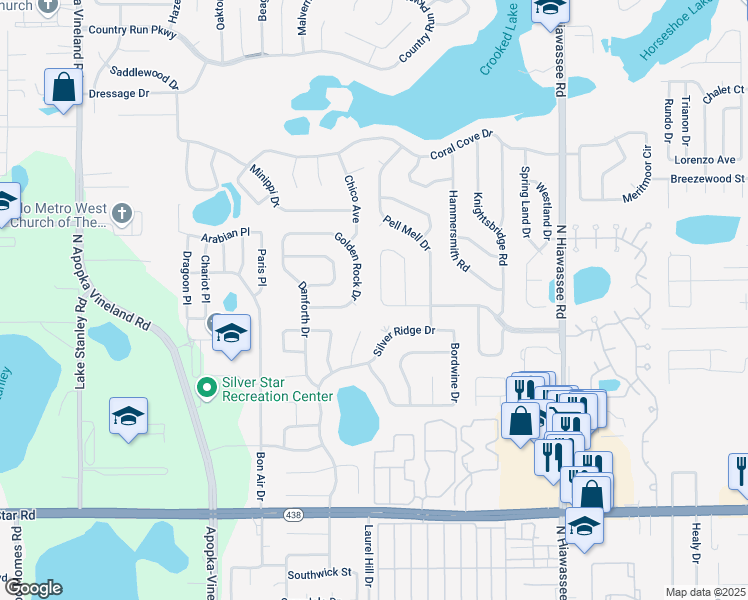 map of restaurants, bars, coffee shops, grocery stores, and more near 3008 Queens Gate Road in Orlando