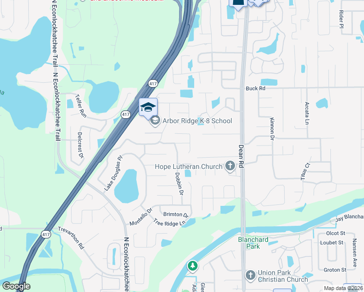 map of restaurants, bars, coffee shops, grocery stores, and more near 9618 Bandelier Drive in Orlando