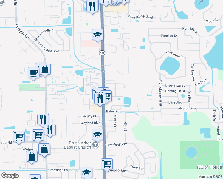 map of restaurants, bars, coffee shops, grocery stores, and more near 3207 Rosebud Lane in Winter Park