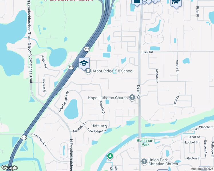 map of restaurants, bars, coffee shops, grocery stores, and more near 9618 Bandelier Drive in Orlando