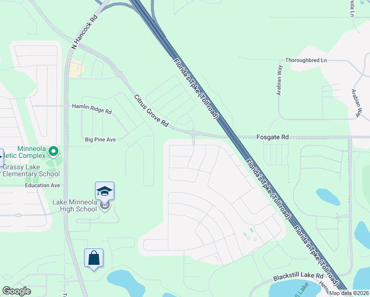map of restaurants, bars, coffee shops, grocery stores, and more near 1273 Zeek Ridge Street in Minneola