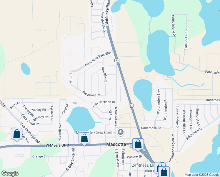 map of restaurants, bars, coffee shops, grocery stores, and more near 1831 Piedmont Court in Mascotte
