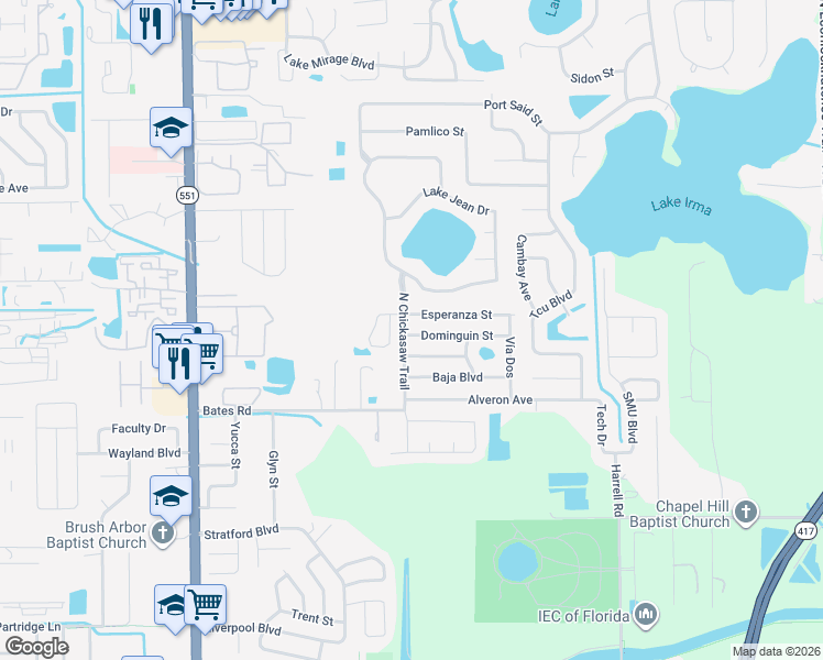 map of restaurants, bars, coffee shops, grocery stores, and more near 8109 Dominguin Street in Orlando