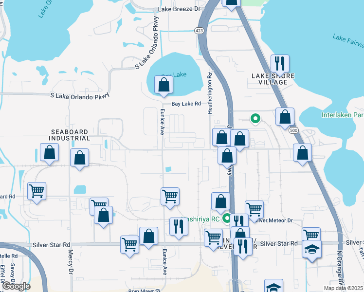 map of restaurants, bars, coffee shops, grocery stores, and more near 3215 Shader Road in Orlando