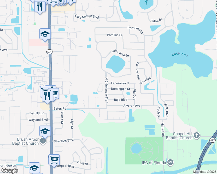 map of restaurants, bars, coffee shops, grocery stores, and more near 8109 Dominguin Street in Orlando