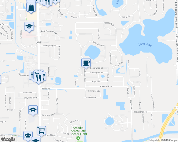 map of restaurants, bars, coffee shops, grocery stores, and more near 8109 Dominguin Street in Orlando