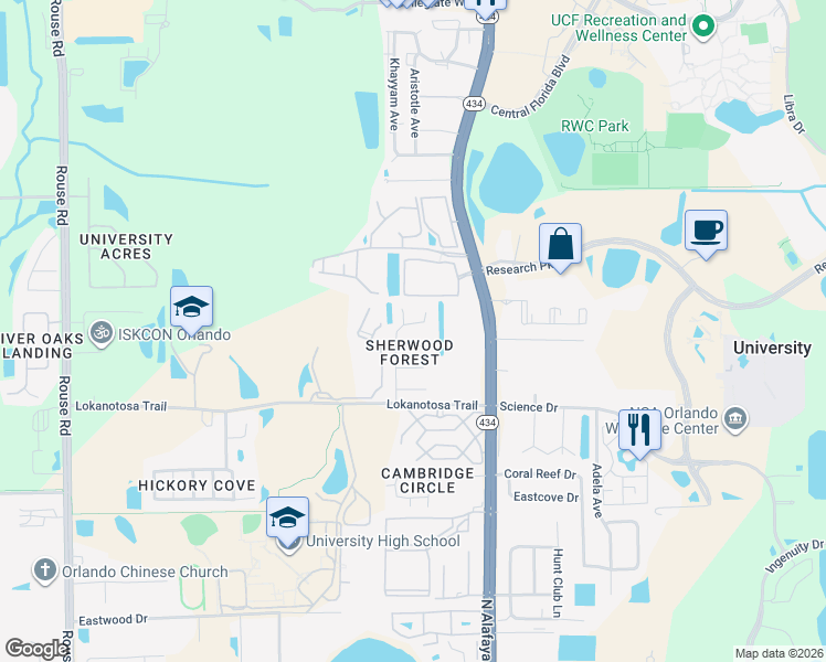 map of restaurants, bars, coffee shops, grocery stores, and more near 3235 Vishaal Drive in Orlando