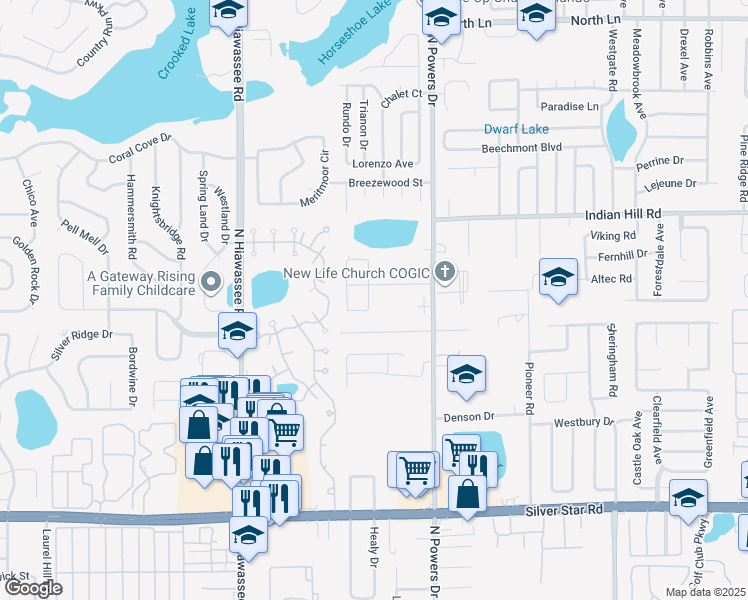 map of restaurants, bars, coffee shops, grocery stores, and more near 3355 Lake Tiny Circle in Orlando