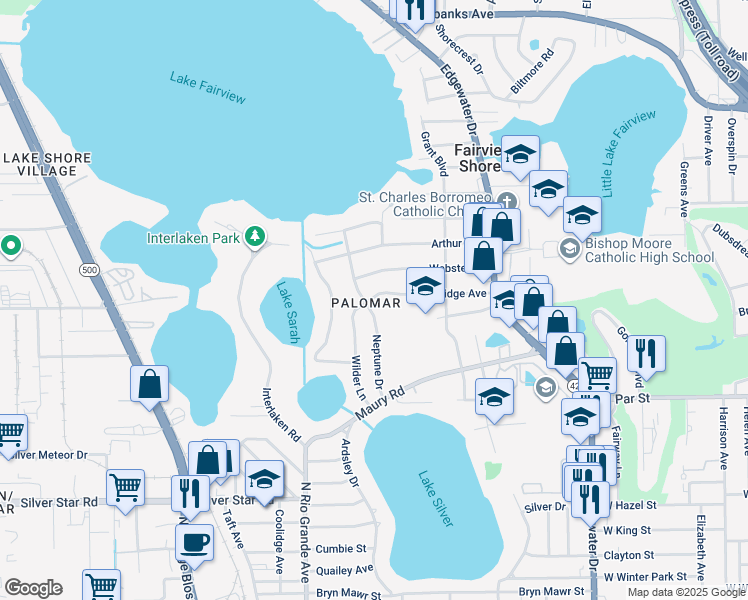 map of restaurants, bars, coffee shops, grocery stores, and more near 3721 Neptune Drive in Orlando