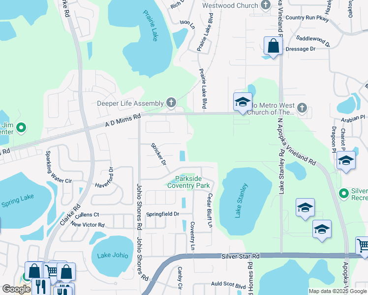map of restaurants, bars, coffee shops, grocery stores, and more near 2433 Kalch Court in Ocoee