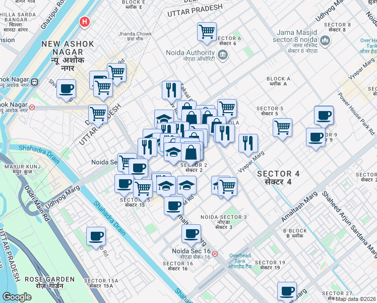 map of restaurants, bars, coffee shops, grocery stores, and more near in Noida