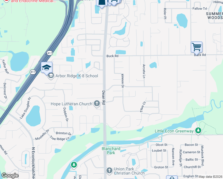 map of restaurants, bars, coffee shops, grocery stores, and more near 10008 Arbor Ridge Trail in Orlando