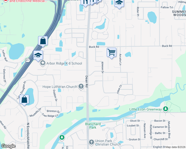 map of restaurants, bars, coffee shops, grocery stores, and more near 10008 Arbor Ridge Trail in Orlando