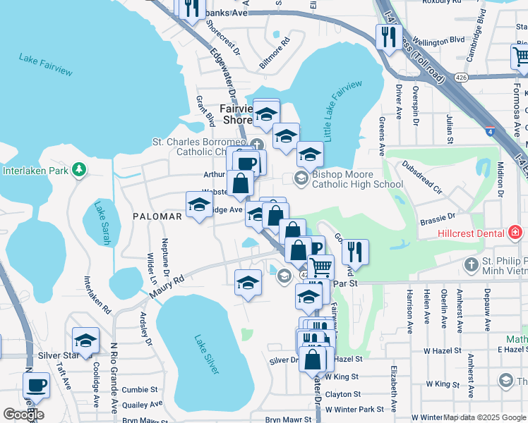 map of restaurants, bars, coffee shops, grocery stores, and more near 922 Dowd Avenue in Orlando