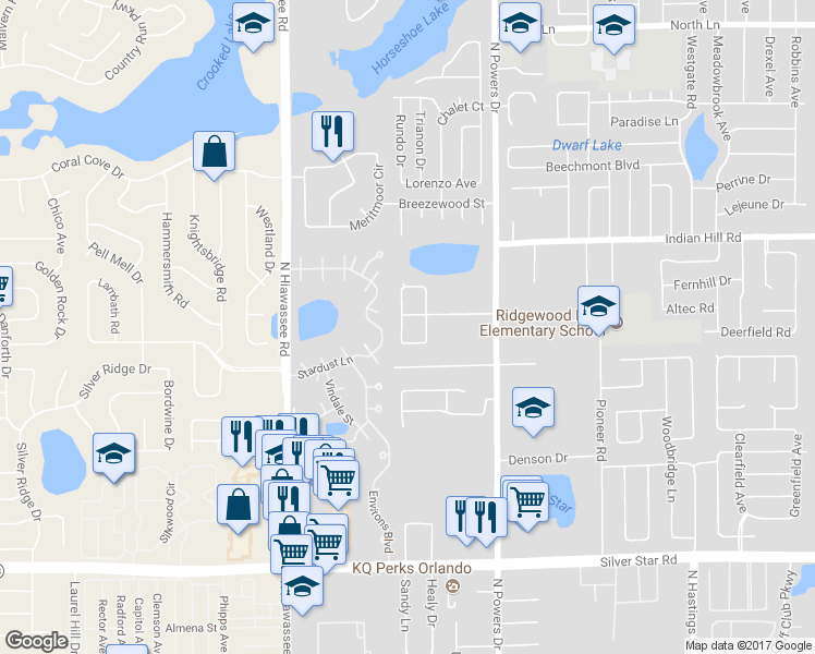 map of restaurants, bars, coffee shops, grocery stores, and more near 3355 Lake Tiny Circle in Orlando