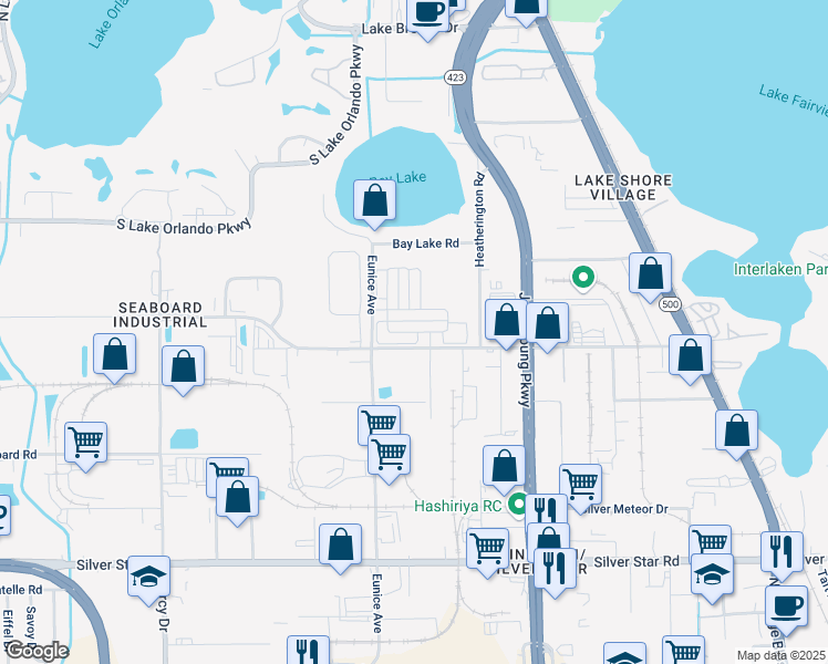 map of restaurants, bars, coffee shops, grocery stores, and more near 3215 Shader Road in Orlando