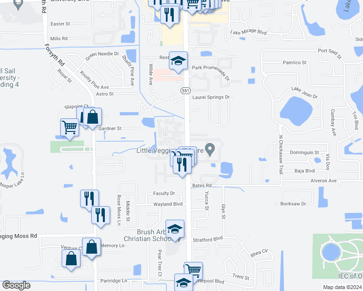 map of restaurants, bars, coffee shops, grocery stores, and more near 7450 Wynnewood Square in Winter Park