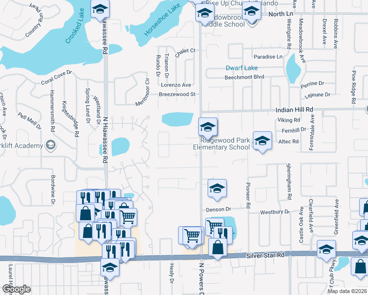 map of restaurants, bars, coffee shops, grocery stores, and more near 6336 Ruthie Drive in Orlando