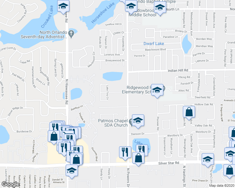 map of restaurants, bars, coffee shops, grocery stores, and more near 6336 Ruthie Drive in Orlando