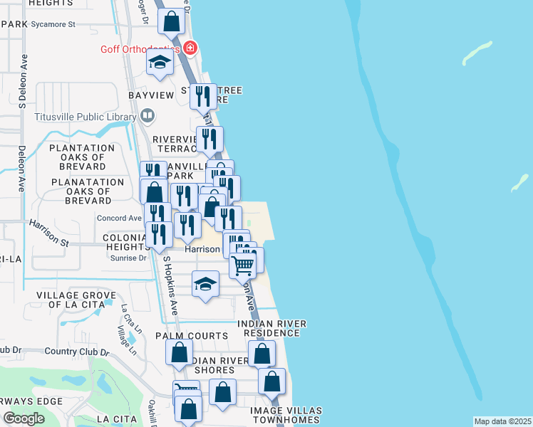 map of restaurants, bars, coffee shops, grocery stores, and more near 2467 South Washington Avenue in Titusville