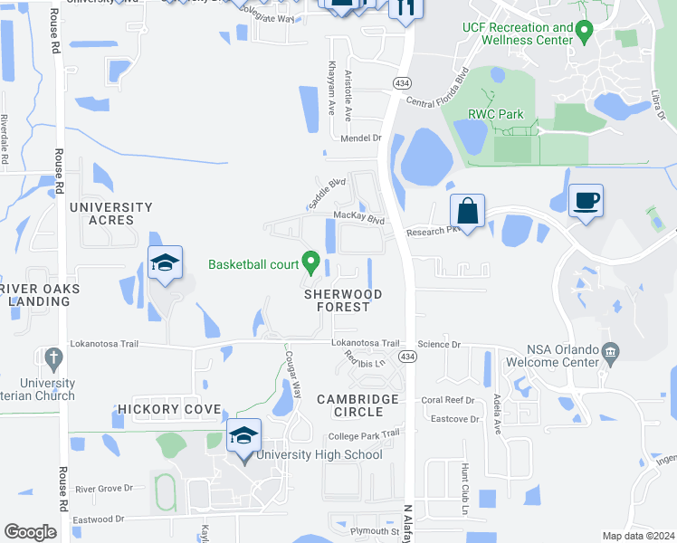 map of restaurants, bars, coffee shops, grocery stores, and more near 3312 Vishal Court in Orlando
