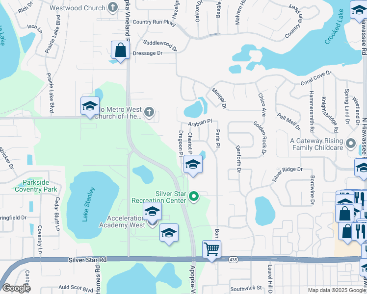 map of restaurants, bars, coffee shops, grocery stores, and more near 3307 Dragoon Place in Orlando