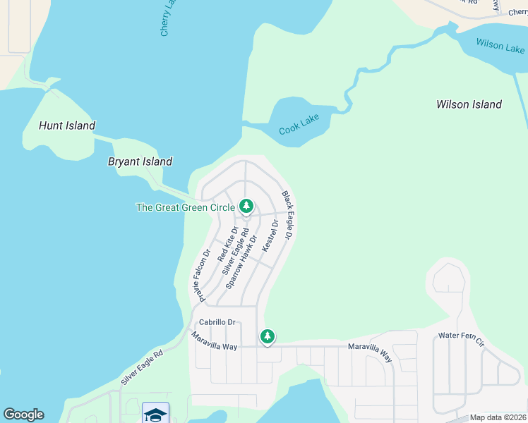 map of restaurants, bars, coffee shops, grocery stores, and more near 277 Sparrow Hawk Drive in Groveland