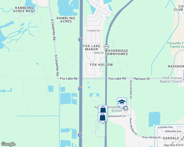 map of restaurants, bars, coffee shops, grocery stores, and more near 3495 Cindy Circle in Titusville