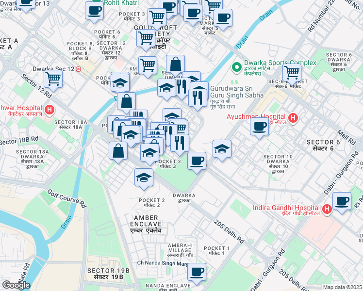 map of restaurants, bars, coffee shops, grocery stores, and more near in New Delhi