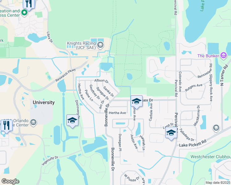 map of restaurants, bars, coffee shops, grocery stores, and more near 2806 Allison Drive in Orlando