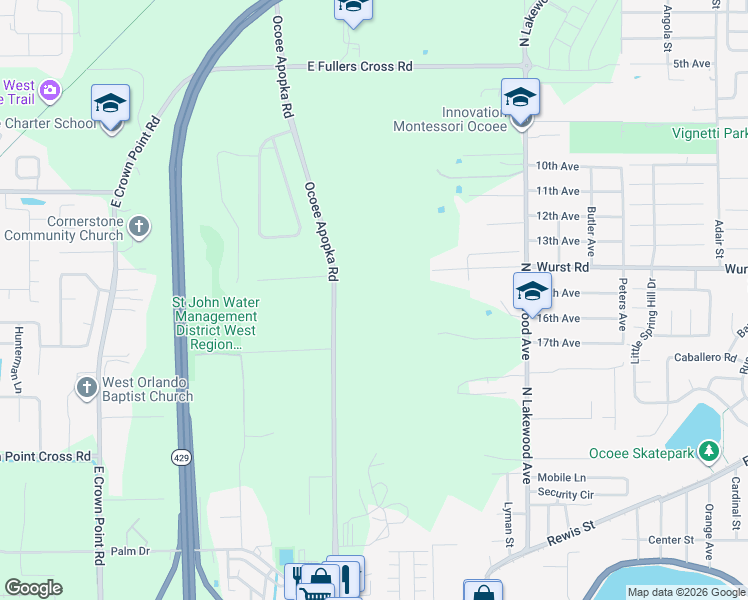 map of restaurants, bars, coffee shops, grocery stores, and more near 1059 Ocoee Apopka Road in Ocoee