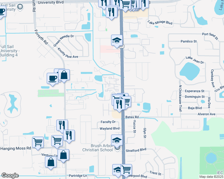 map of restaurants, bars, coffee shops, grocery stores, and more near 3275 Forest Oaks Court in Winter Park