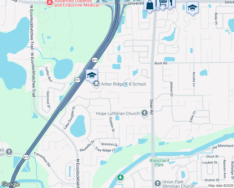 map of restaurants, bars, coffee shops, grocery stores, and more near 2802 Bolton Bend in Orlando