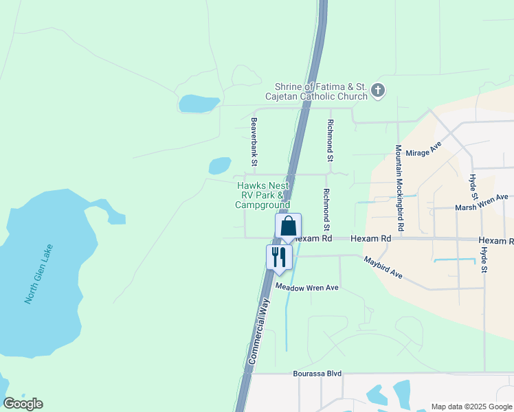 map of restaurants, bars, coffee shops, grocery stores, and more near 11185 Commercial Way in Brooksville