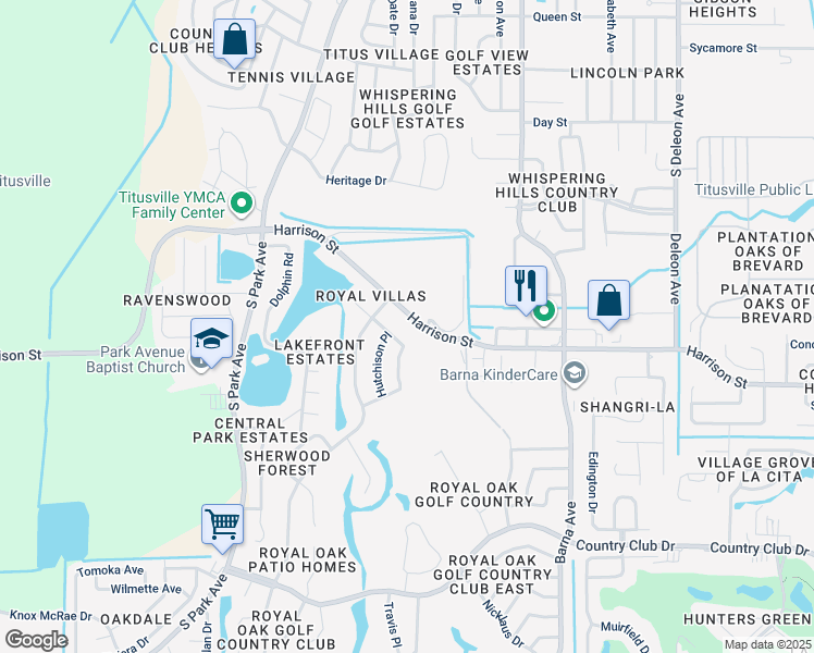 map of restaurants, bars, coffee shops, grocery stores, and more near 2097 Harrison Street in Titusville
