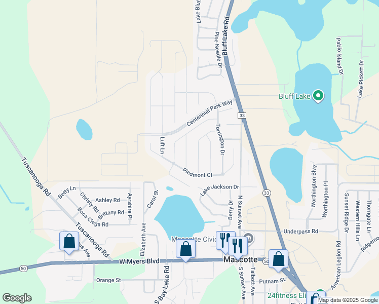 map of restaurants, bars, coffee shops, grocery stores, and more near 1116 Union Avenue in Mascotte
