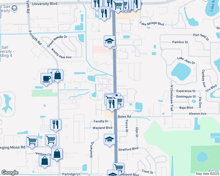 map of restaurants, bars, coffee shops, grocery stores, and more near 7507 Cranes Creek Court in Winter Park