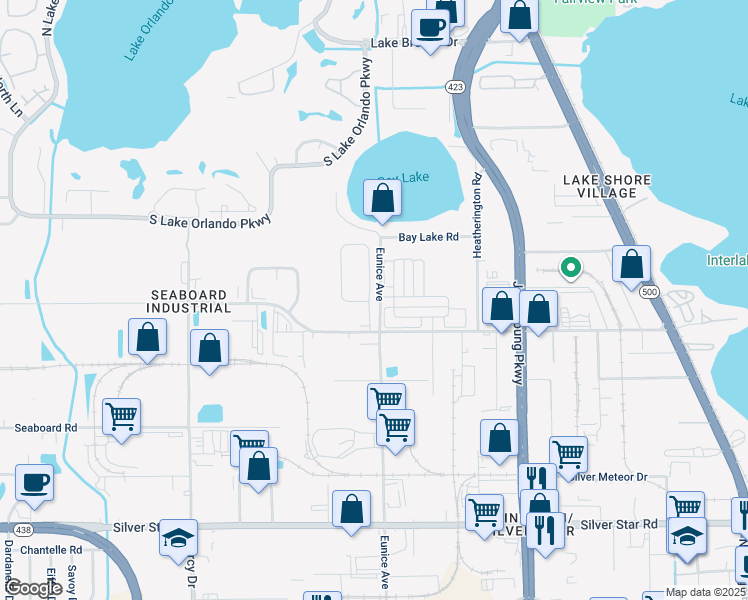 map of restaurants, bars, coffee shops, grocery stores, and more near 3457 Seneca Club Loop in Orlando