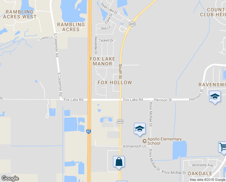 map of restaurants, bars, coffee shops, grocery stores, and more near 2412 Fox Hollow Drive in Titusville
